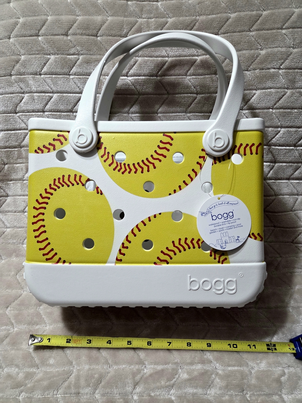 NWT BOGG BAG White and Yellow Softball Print Tote